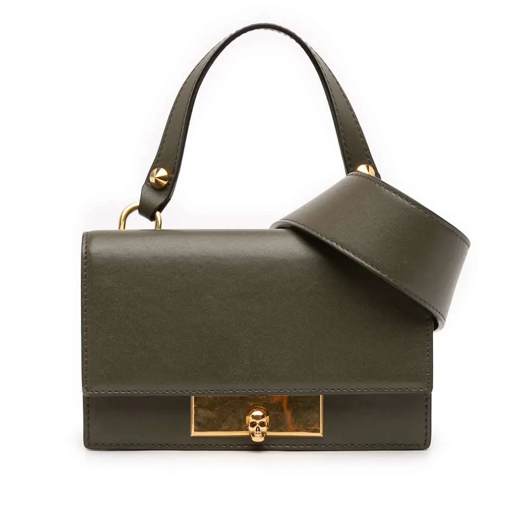 Alexander McQueen Mini Leather Skull Lock Top Handle Bag Green Leather Very good - Front View