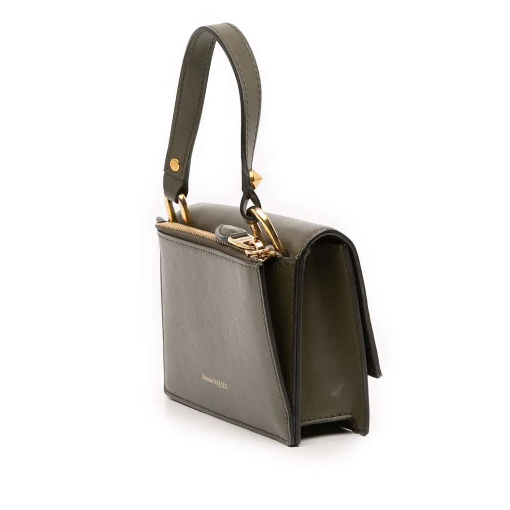 Alexander McQueen Mini Leather Skull Lock Top Handle Bag Green Leather Very good - Back View