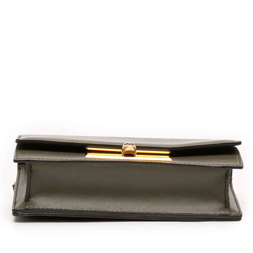 Alexander McQueen Mini Leather Skull Lock Top Handle Bag Green Leather Very good - Inside View