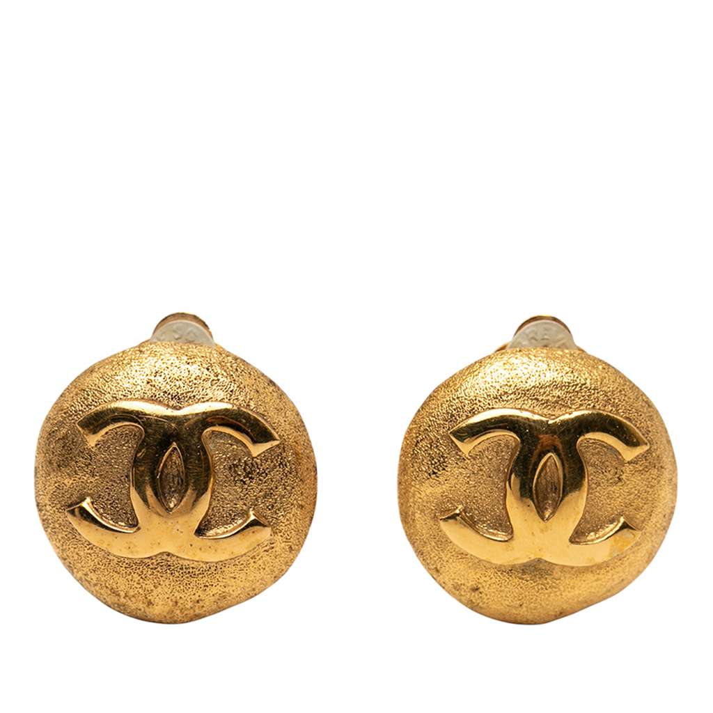 Chanel CC Gold Plated Round Clip On Earrings