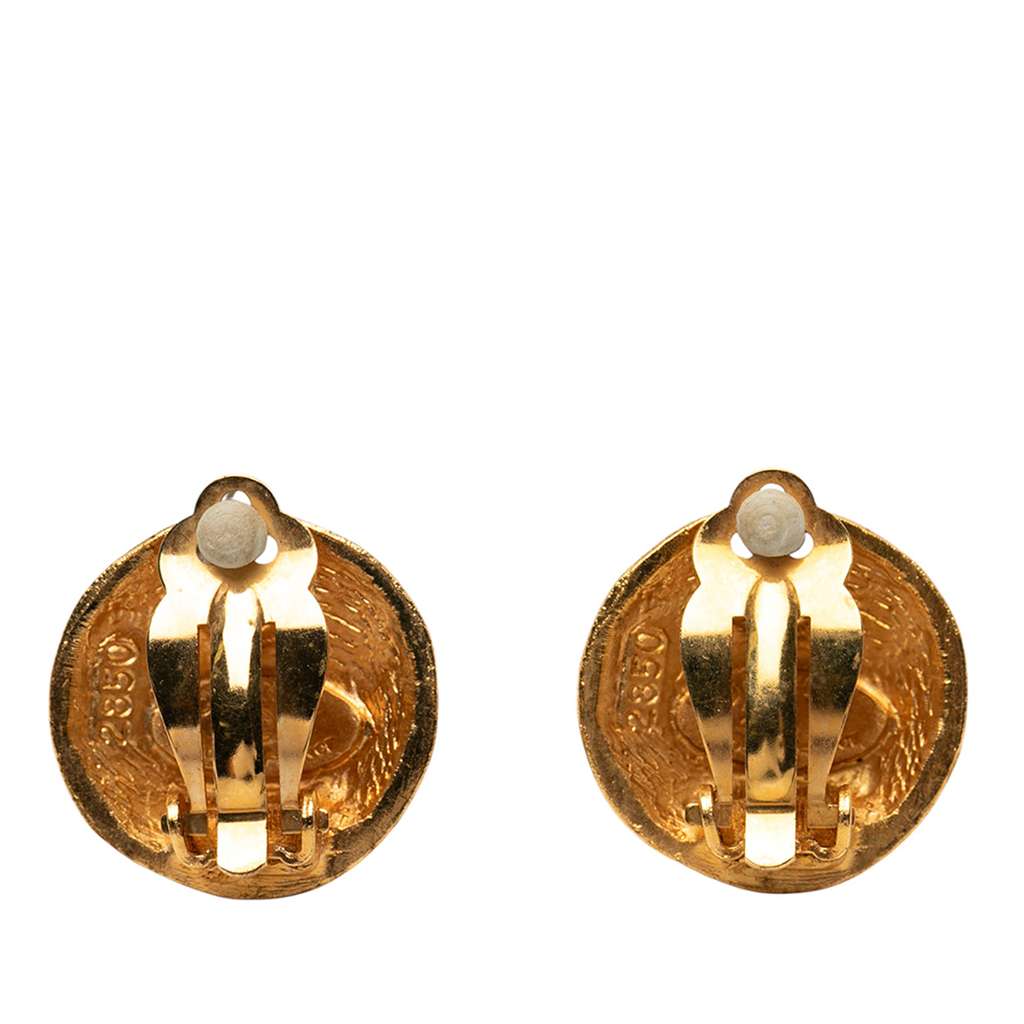 Chanel CC Gold Plated Round Clip On Earrings - 2