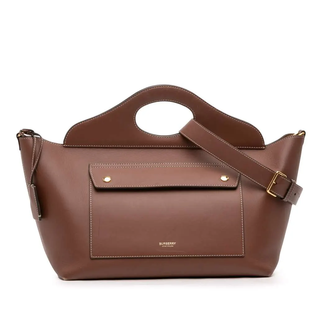 Burberry Medium Calfskin Soft Pocket Satchel Brown Large Lea