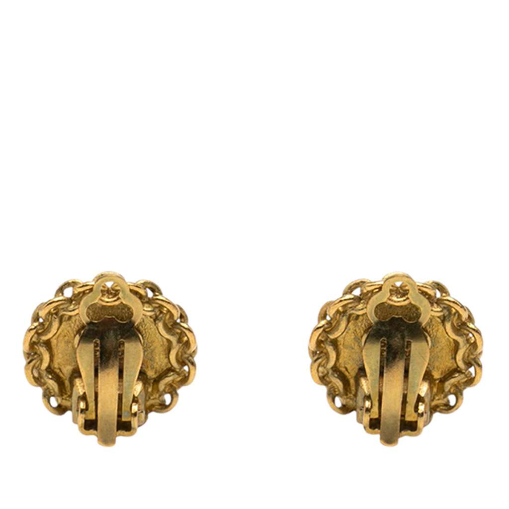 Chanel Gold Plated CC Chain Round Clip On Earrings - 2