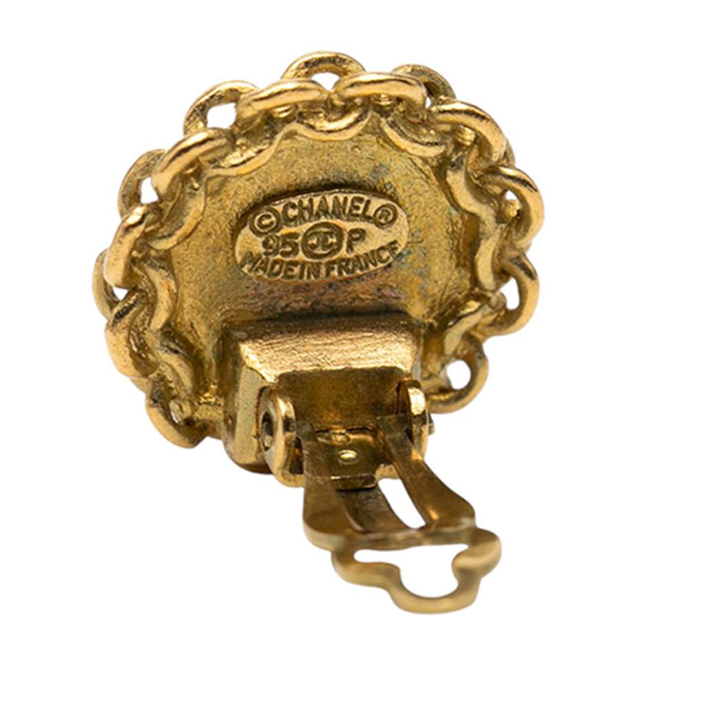 Chanel Gold Plated CC Chain Round Clip On Earrings - 3