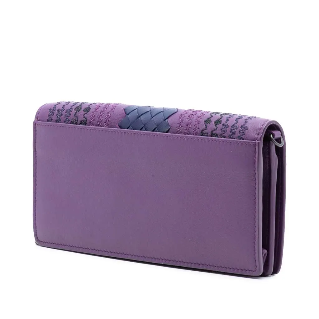 Bottega Veneta Nappa Intrecciato Embroidered Continental Wallet on Chain Purple Leather Very good - Back View