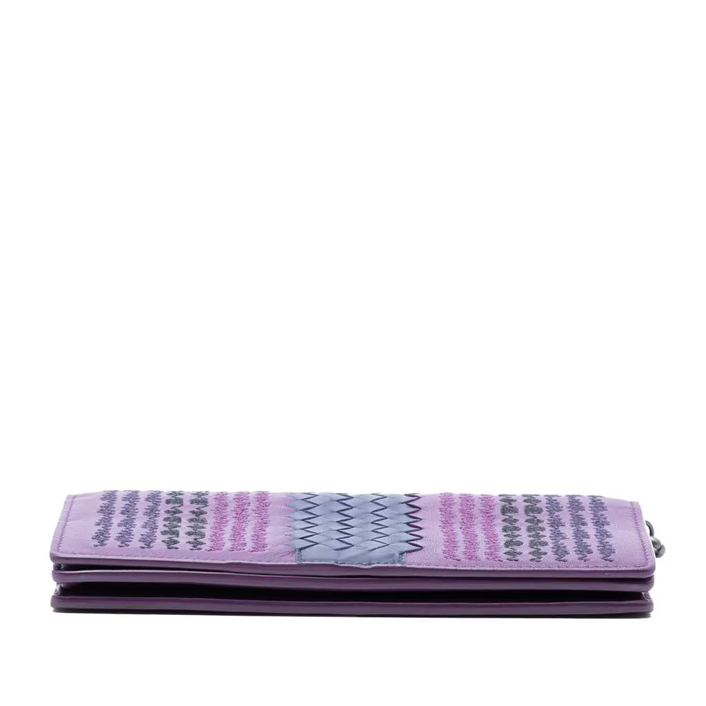 Bottega Veneta Nappa Intrecciato Embroidered Continental Wallet on Chain Purple Leather Very good - Inside View