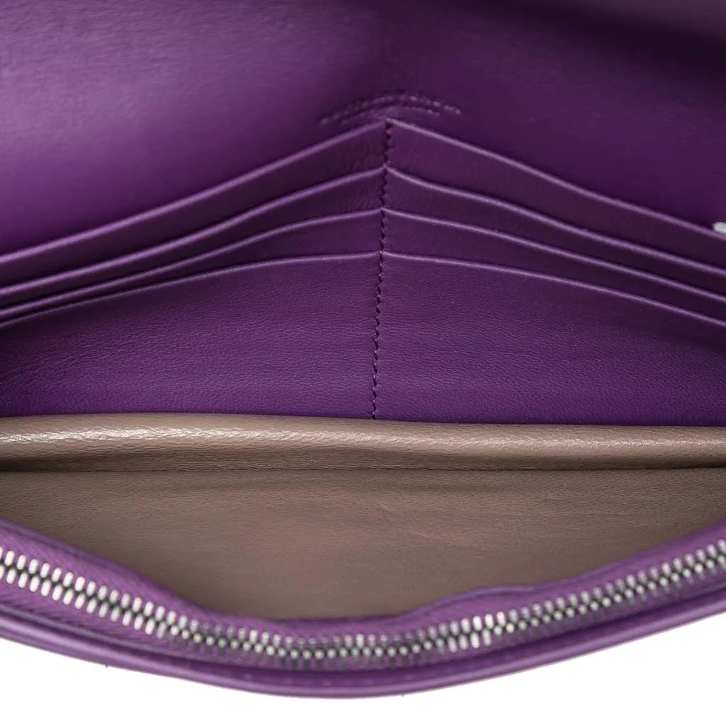 Bottega Veneta Nappa Intrecciato Embroidered Continental Wallet on Chain Purple Leather Very good - Model View