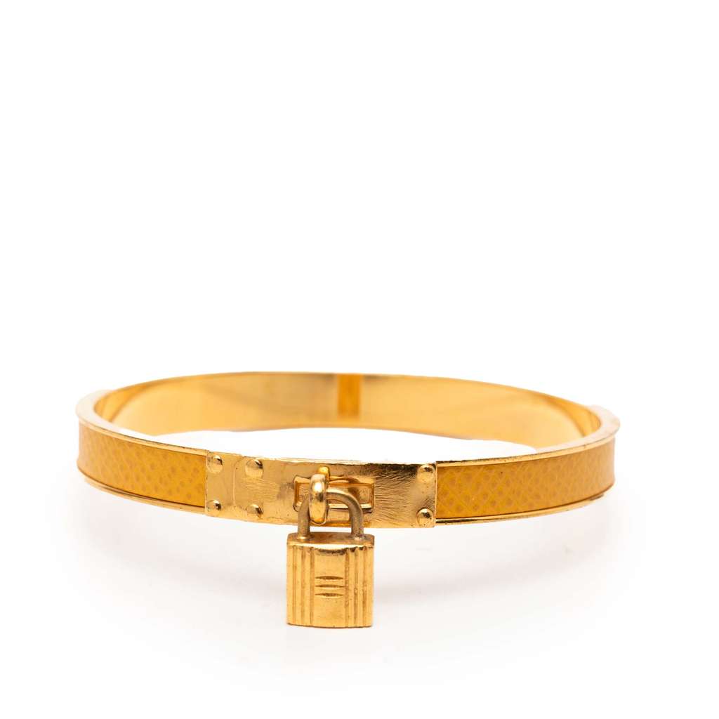 Hermès Gold Plated Epsom Kelly Cadena Lock Bangle Bracelet
