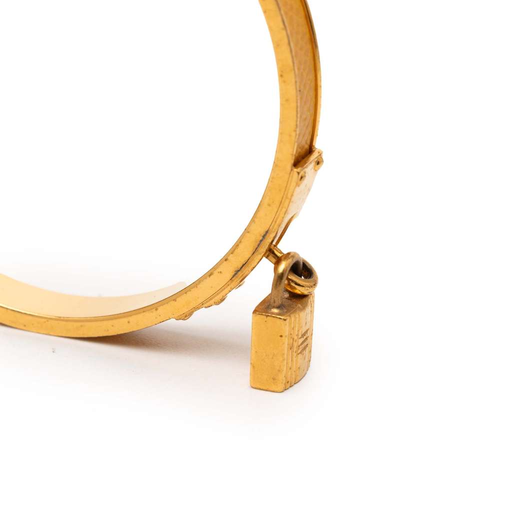 Hermès Gold Plated Epsom Kelly Cadena Lock Bangle Bracelet - 4