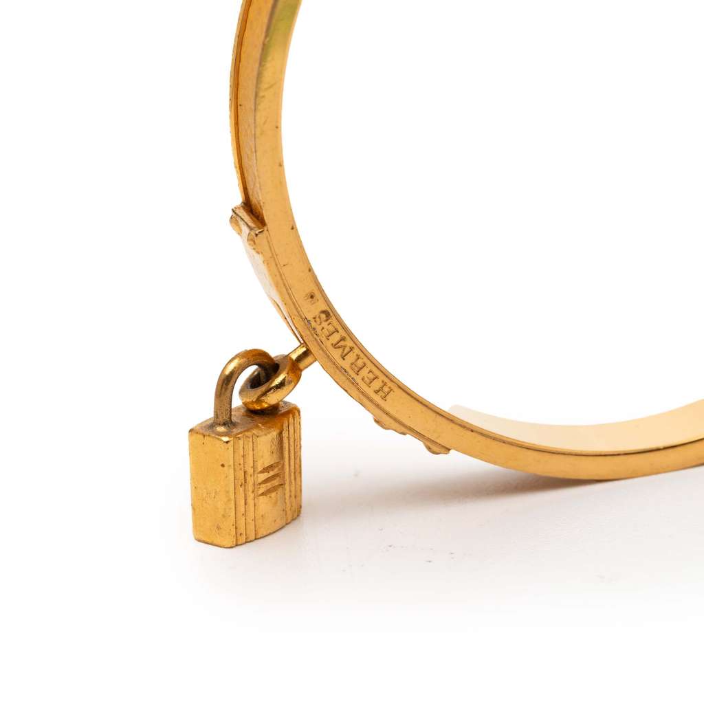 Hermès Gold Plated Epsom Kelly Cadena Lock Bangle Bracelet - 5