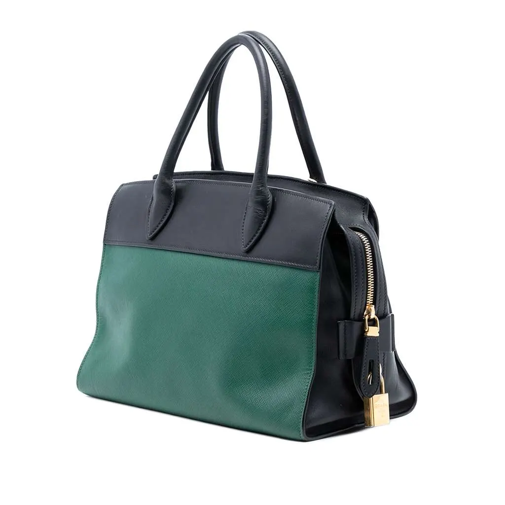 Prada Saffiano and City Calf Esplanade Satchel Green Leather Very good - Back View