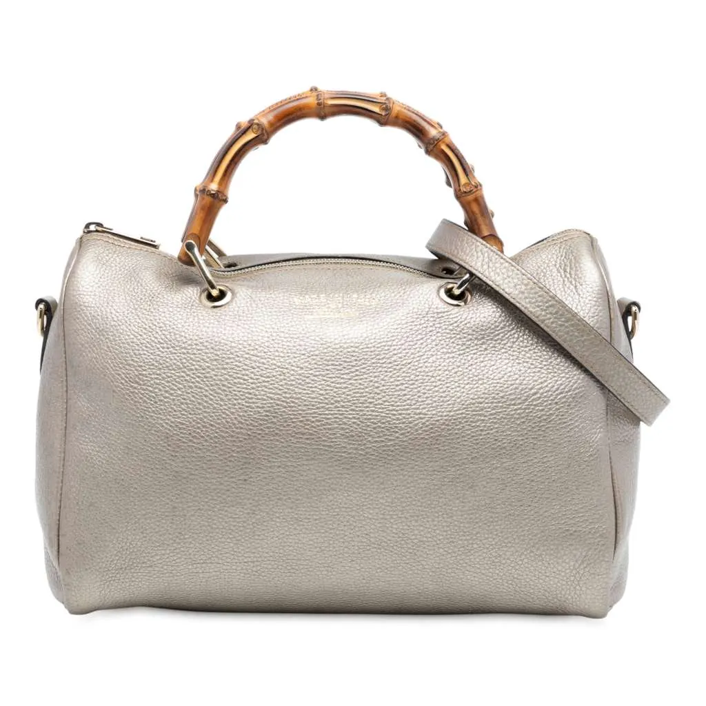 Gucci Medium Calfskin Bamboo Shopper Boston Bag Gold Leather Very good - Front View
