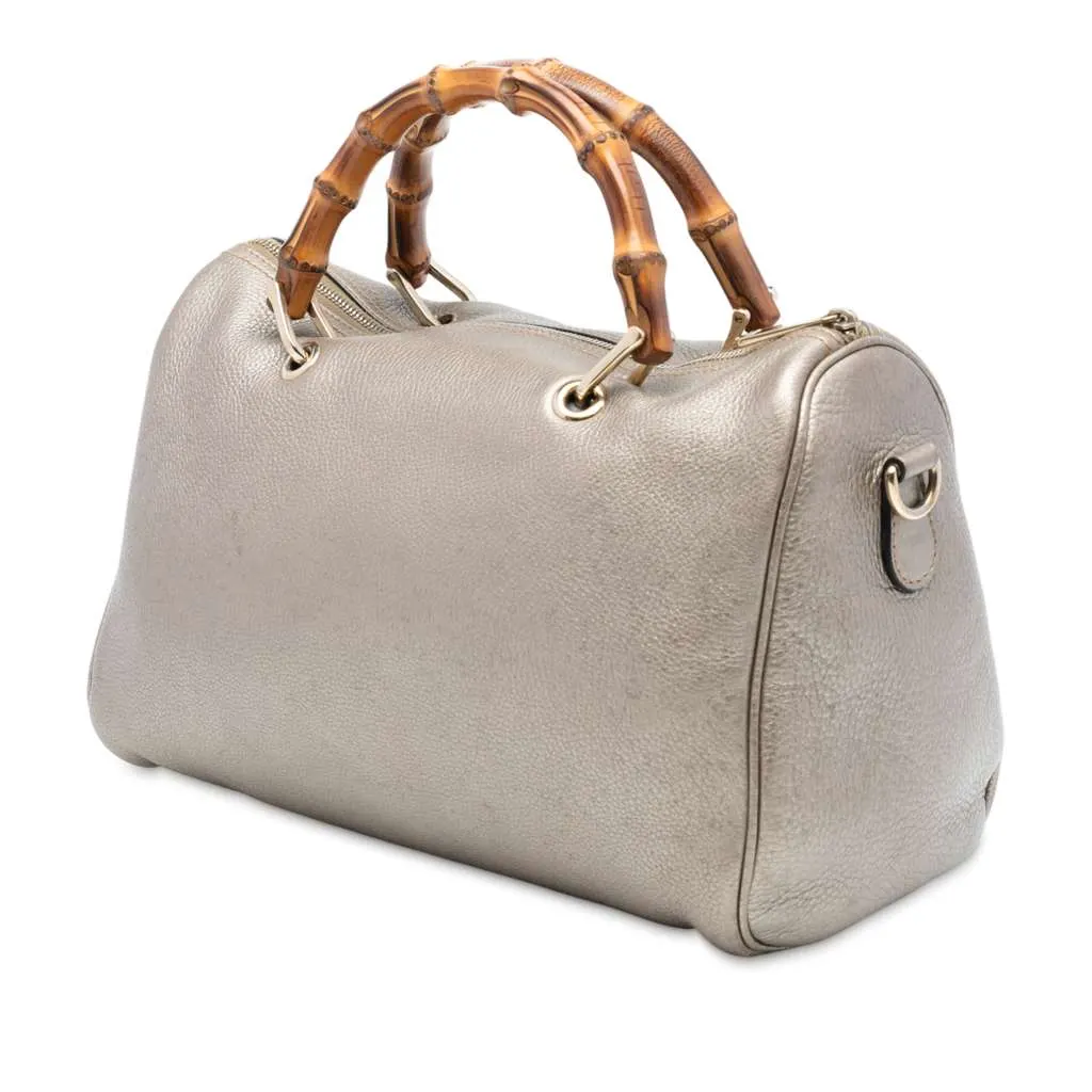 Gucci Medium Calfskin Bamboo Shopper Boston Bag Gold Leather Very good - Back View