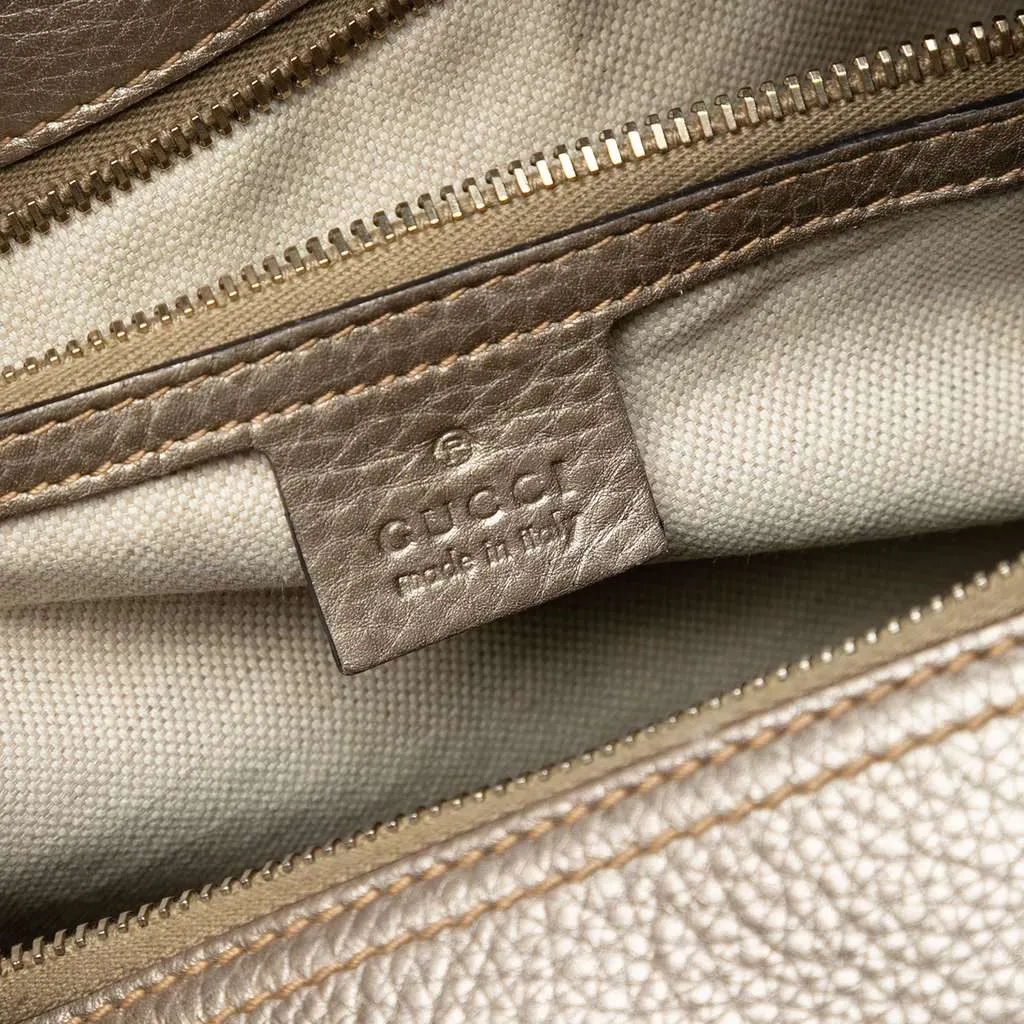Gucci Medium Calfskin Bamboo Shopper Boston Bag Gold Leather Very good - Box View