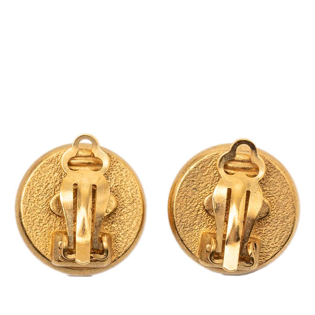 Chanel Gold Plated Faux Pearl Logo Round Clip on Earrings - 2