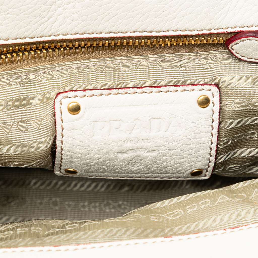 Prada Vitello Daino Trimmed Canapa Stampato Frame Tote - 4