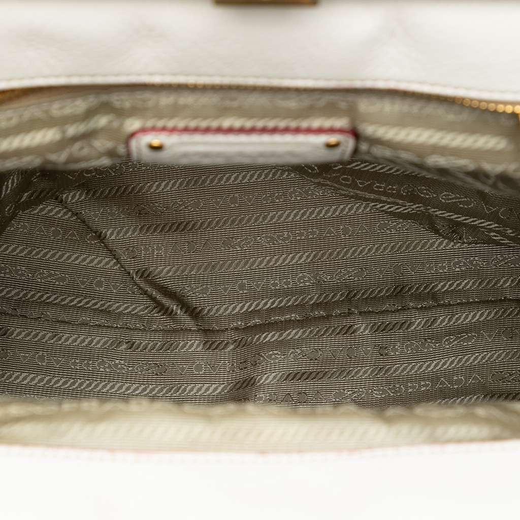 Prada Vitello Daino Trimmed Canapa Stampato Frame Tote - 5