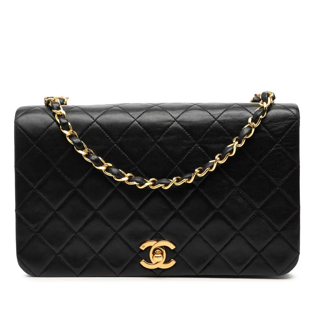 Chanel Medium Quilted Lambskin Full Flap Black Leather Good - Front View