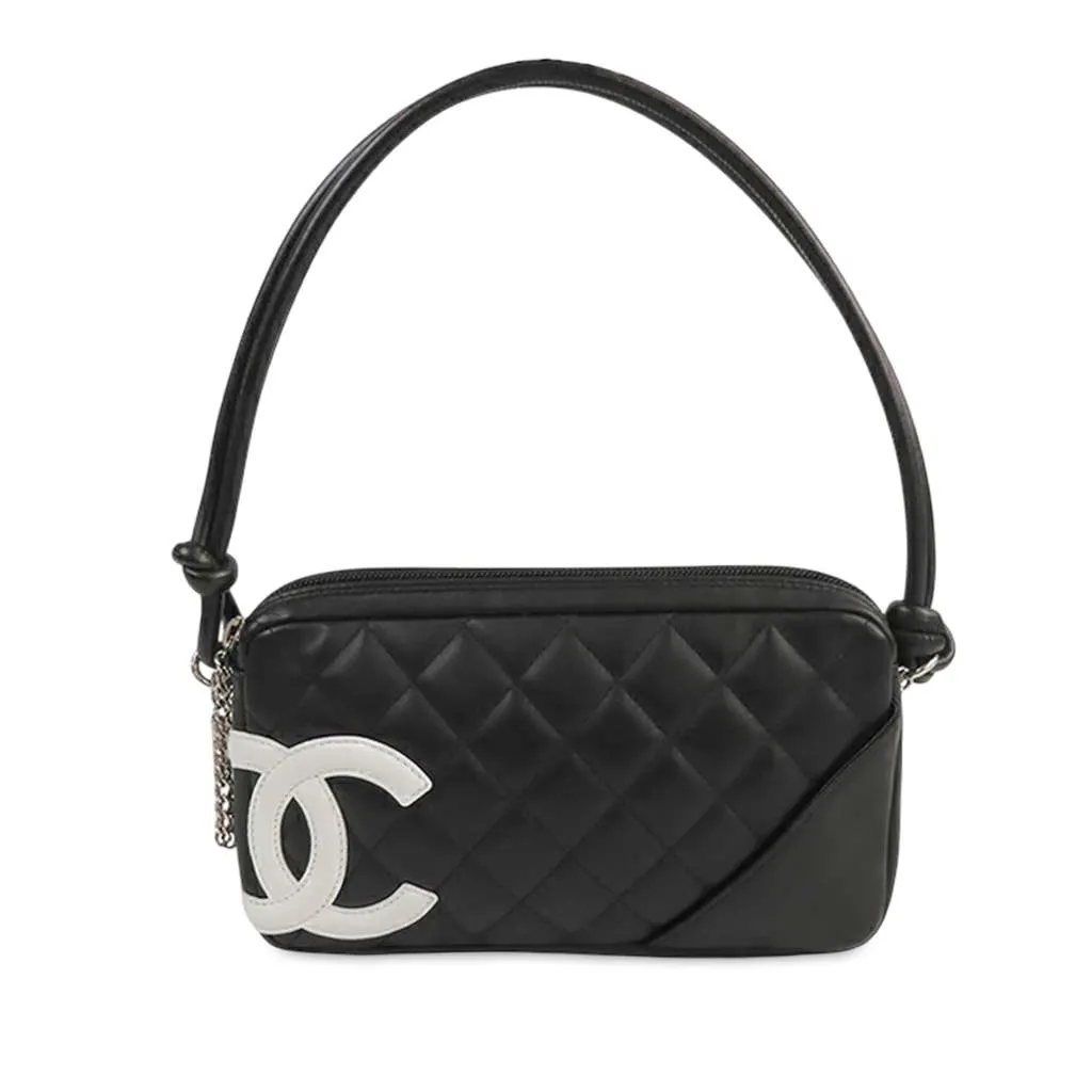 Chanel Quilted Lambskin Cambon Ligne Pochette Black Leather Good - Front View