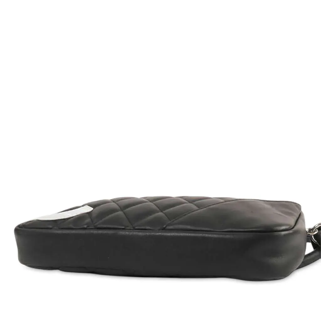 Chanel Quilted Lambskin Cambon Ligne Pochette Black Leather Good - Inside View