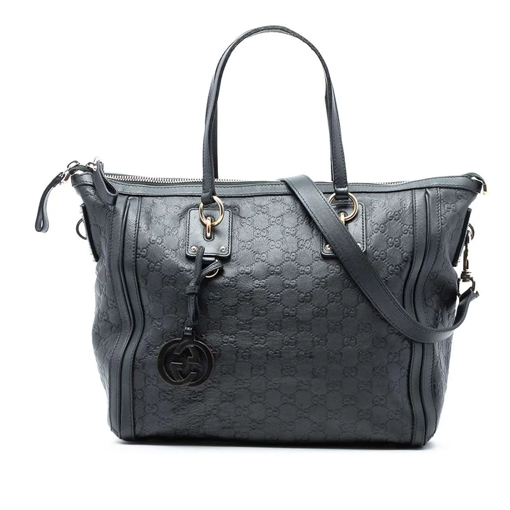 Gucci Guccissima Charm Satchel Black Leather Good - Front View
