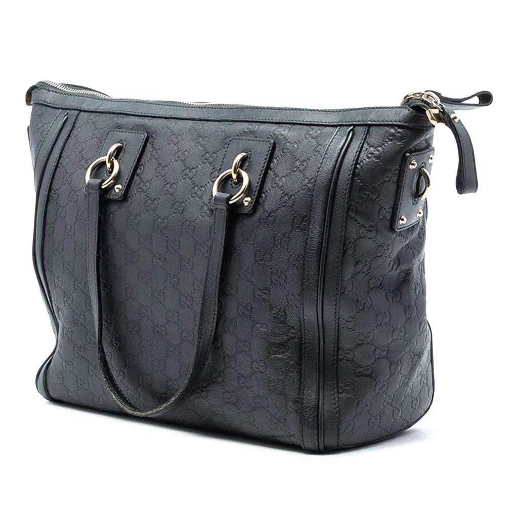Gucci Guccissima Charm Satchel Black Leather Good - Back View
