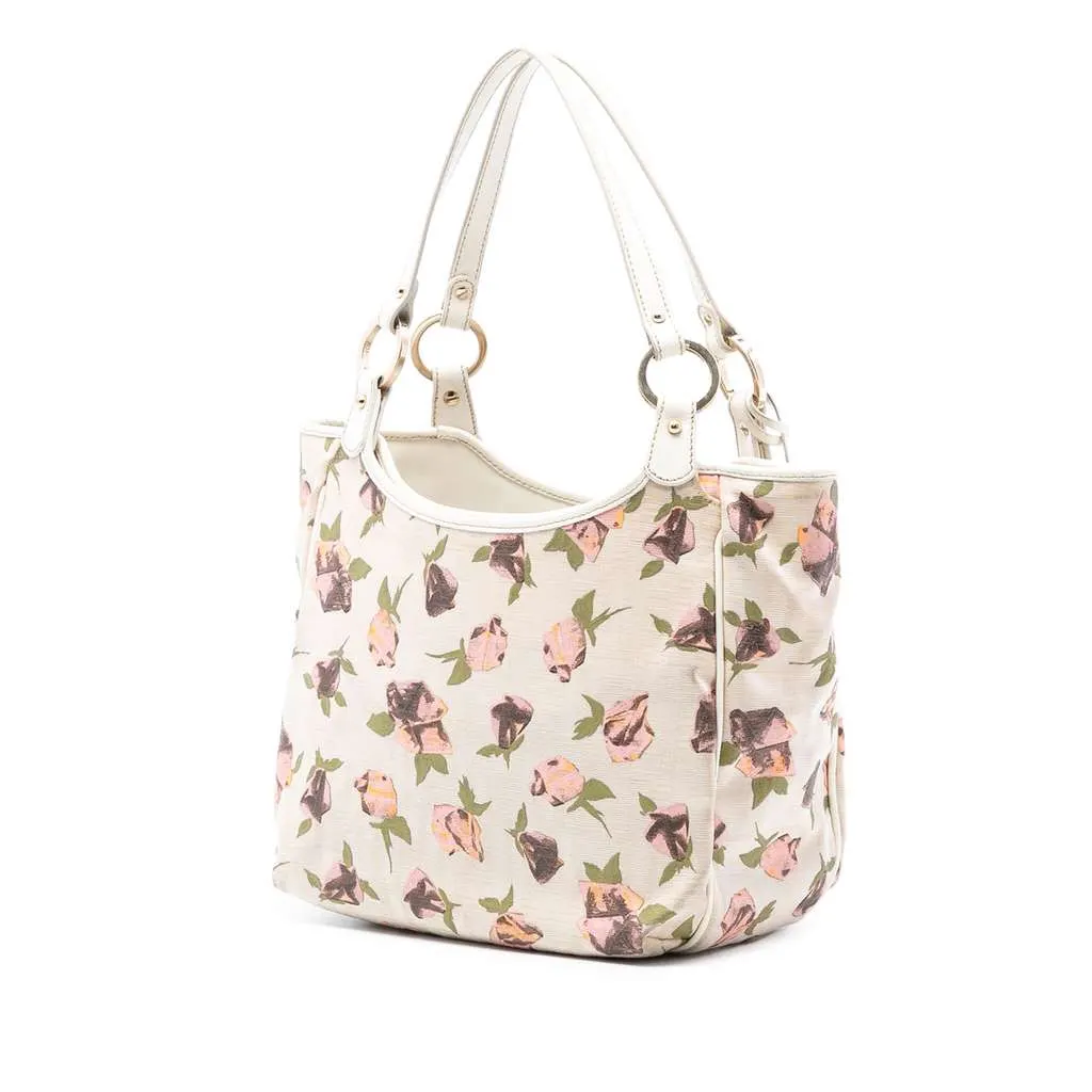 Fendi Zucca Canvas Rose Printed Chef Handbag Brown Canvas Good - Back View
