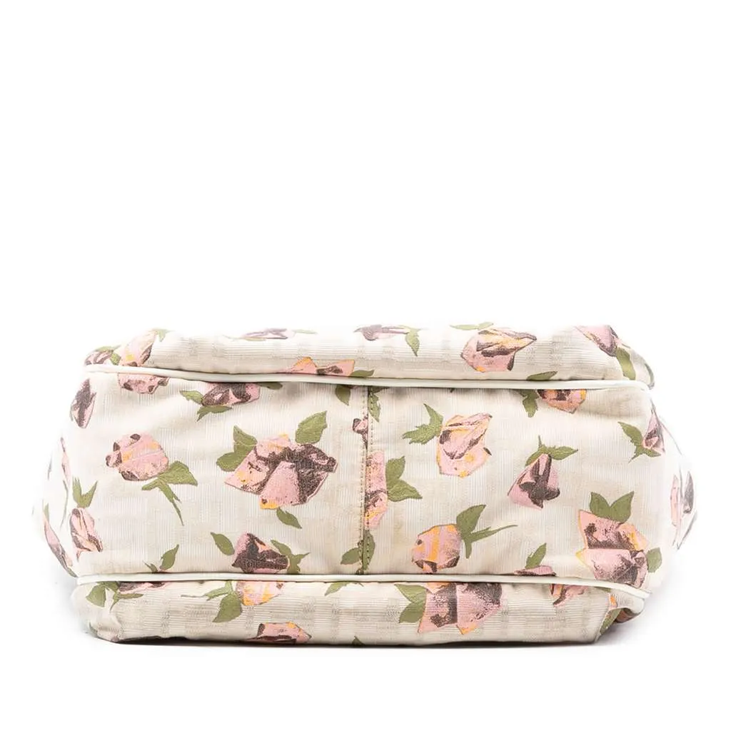 Fendi Zucca Canvas Rose Printed Chef Handbag Brown Canvas Good - Inside View