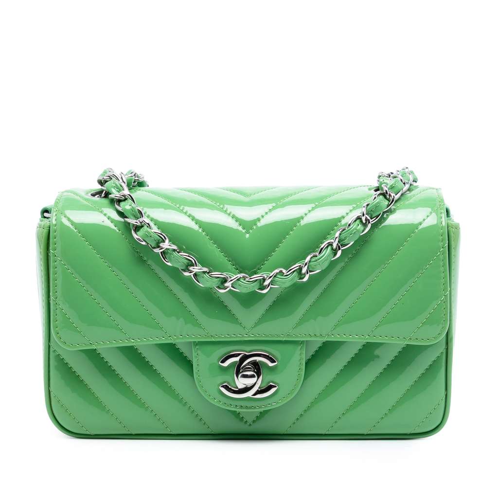 Chanel Mini Rectangular Classic Chevron Patent Single Flap