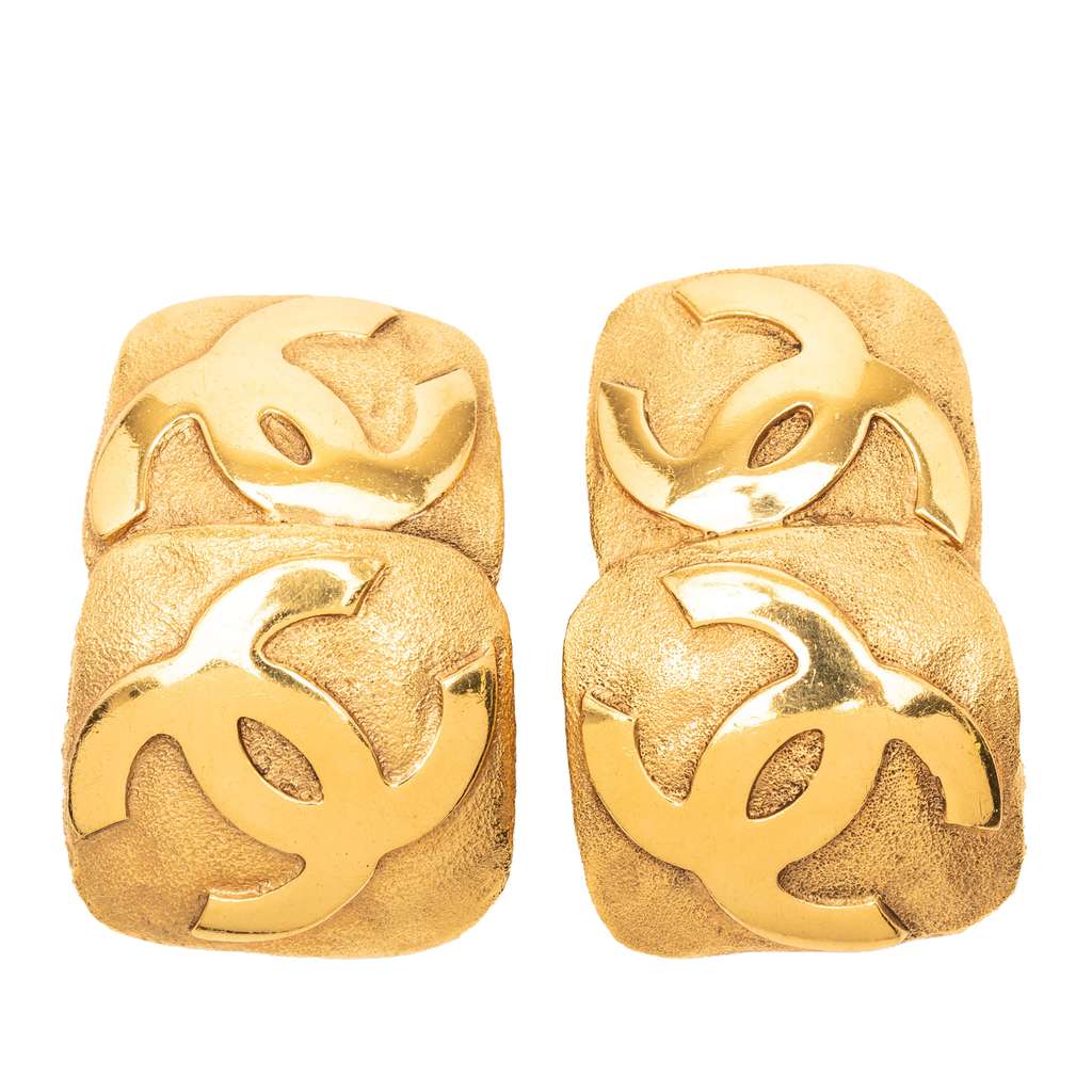 Chanel Gold Plated CC Clip On Earrings