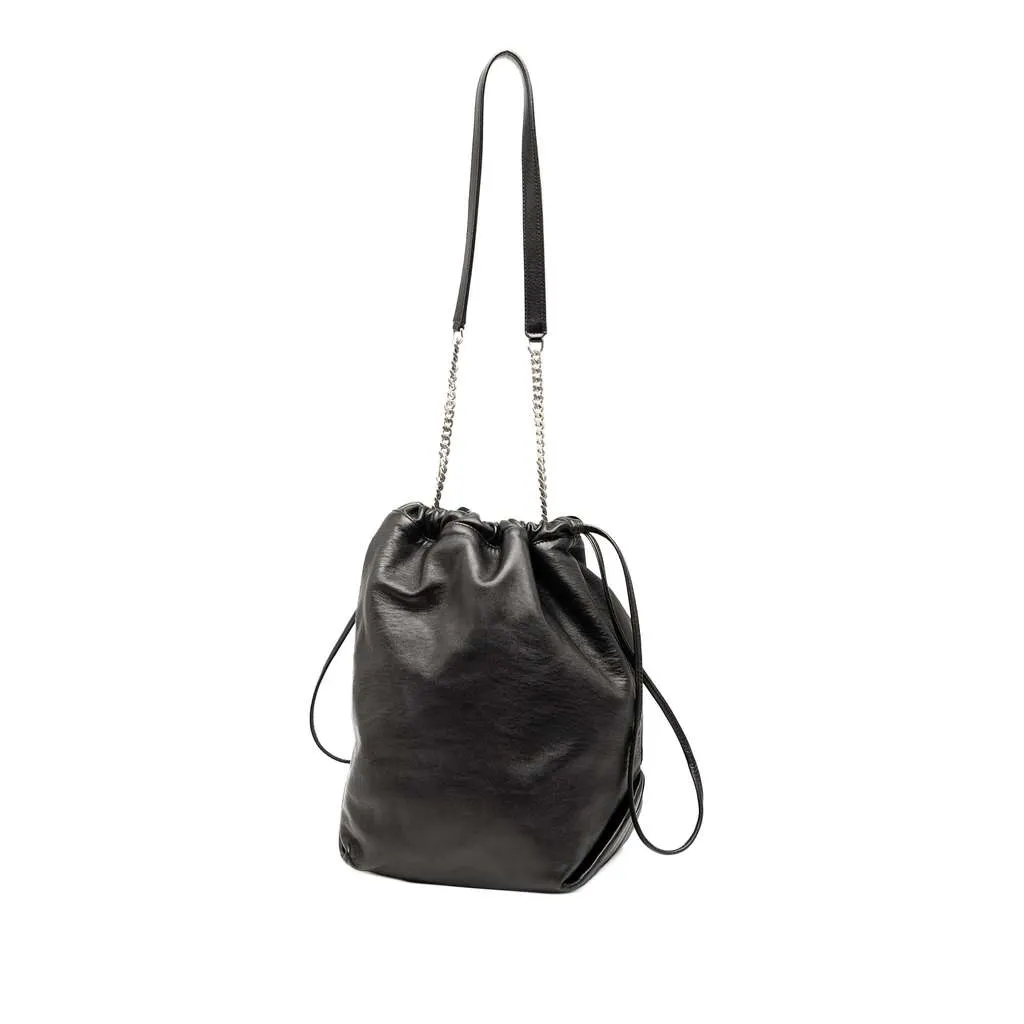 Saint Laurent Small Lambskin Teddy Bucket Bag Black Leather Good - Back View