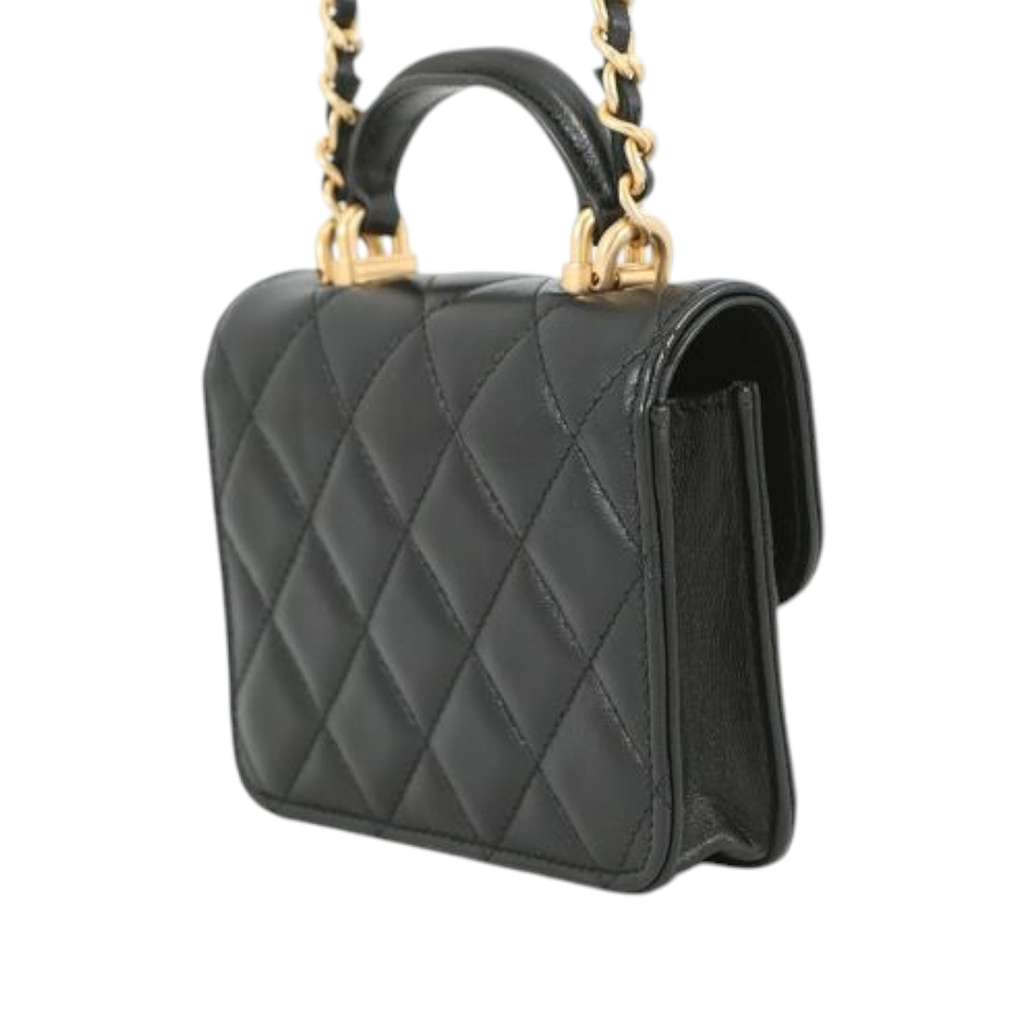 Chanel CC Quilted Lambskin Top Handle Flap Coin Purse with Chain - 2