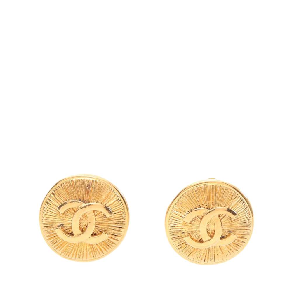 Chanel CC Gold Plated Button Clip On Earrings