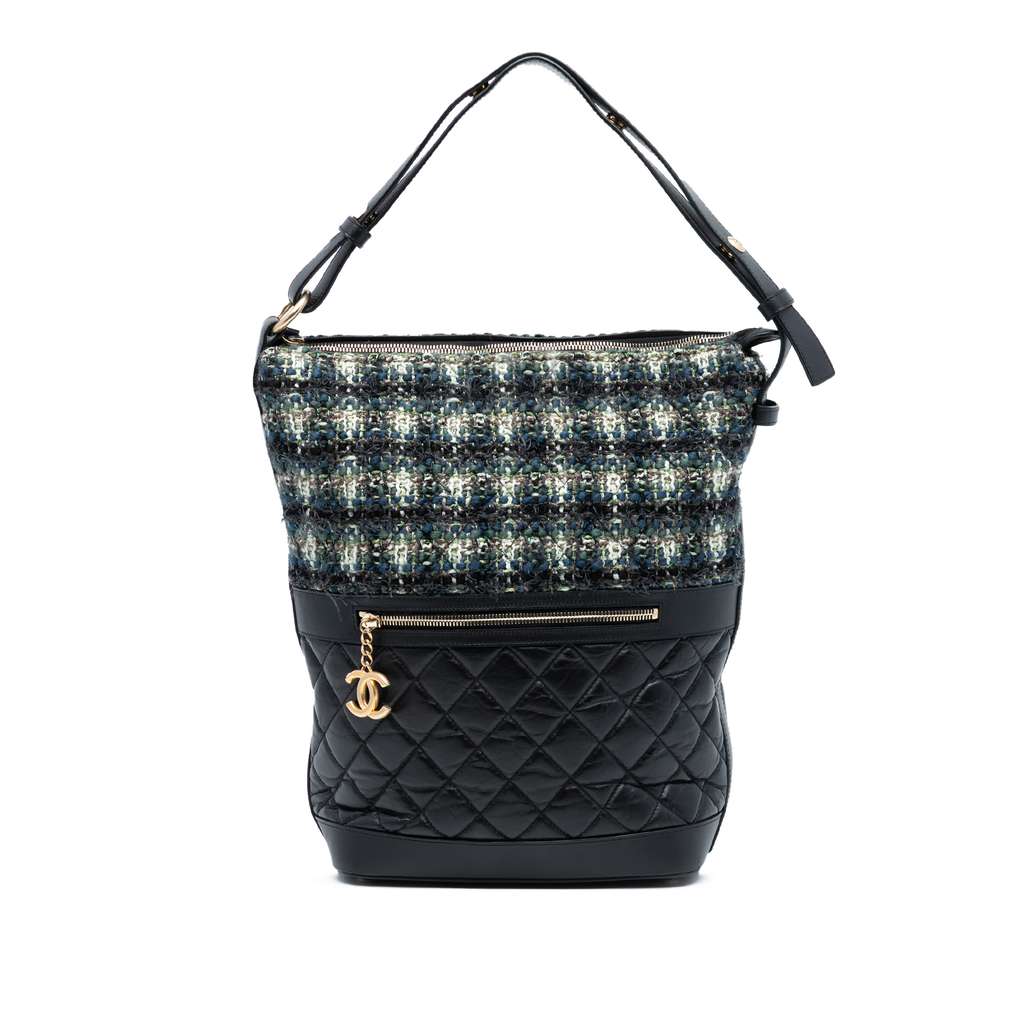 Chanel Quilted Aged Calfskin and Tweed Casual Style Hobo