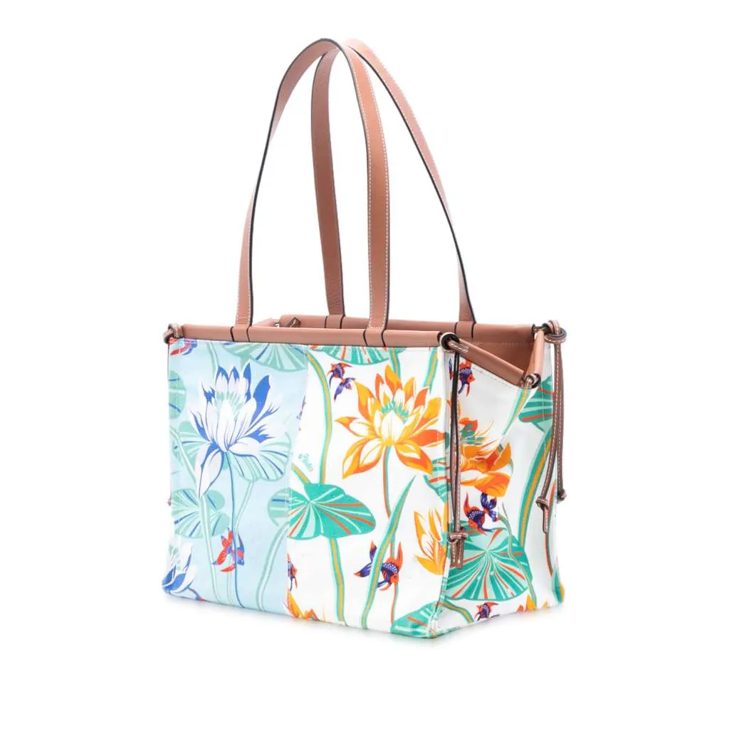 Loewe Paulas Ibiza Small Canvas Waterlily Print Cushion Tote Green Canvas Very good - Back View