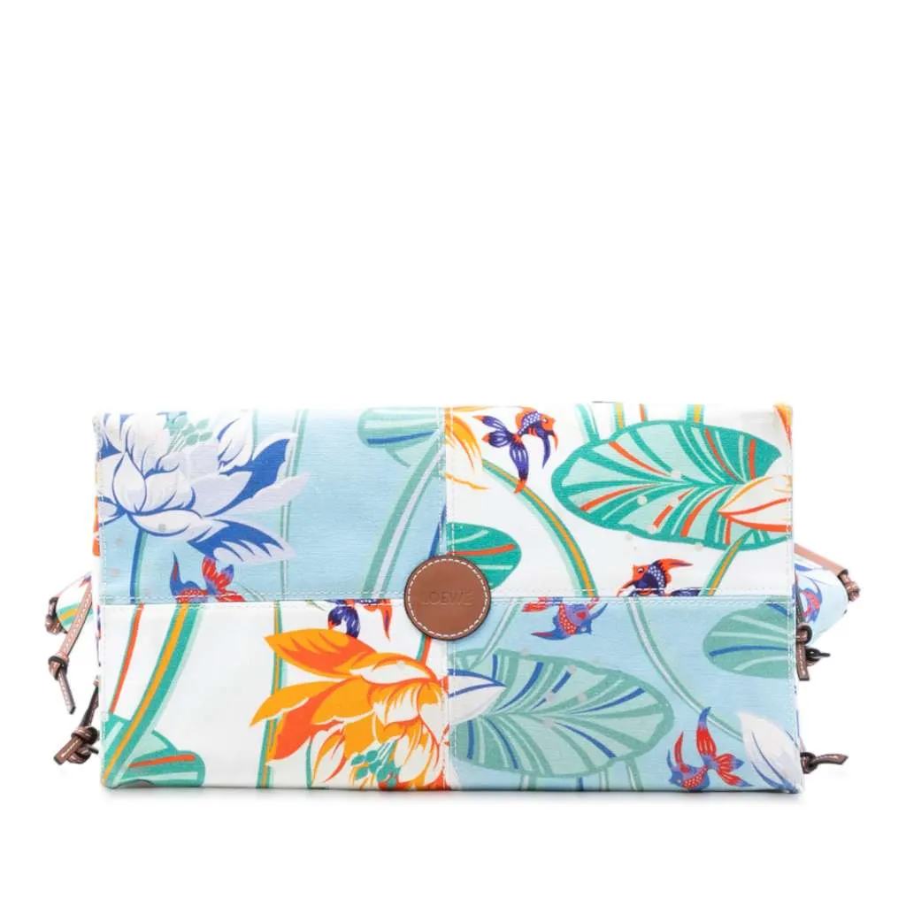 Loewe Paulas Ibiza Small Canvas Waterlily Print Cushion Tote Green Canvas Very good - Inside View