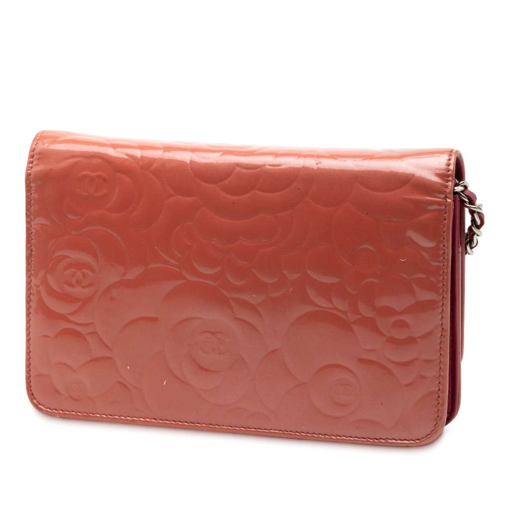 Chanel CC Embossed Patent Camellia Wallet On Chain - 2