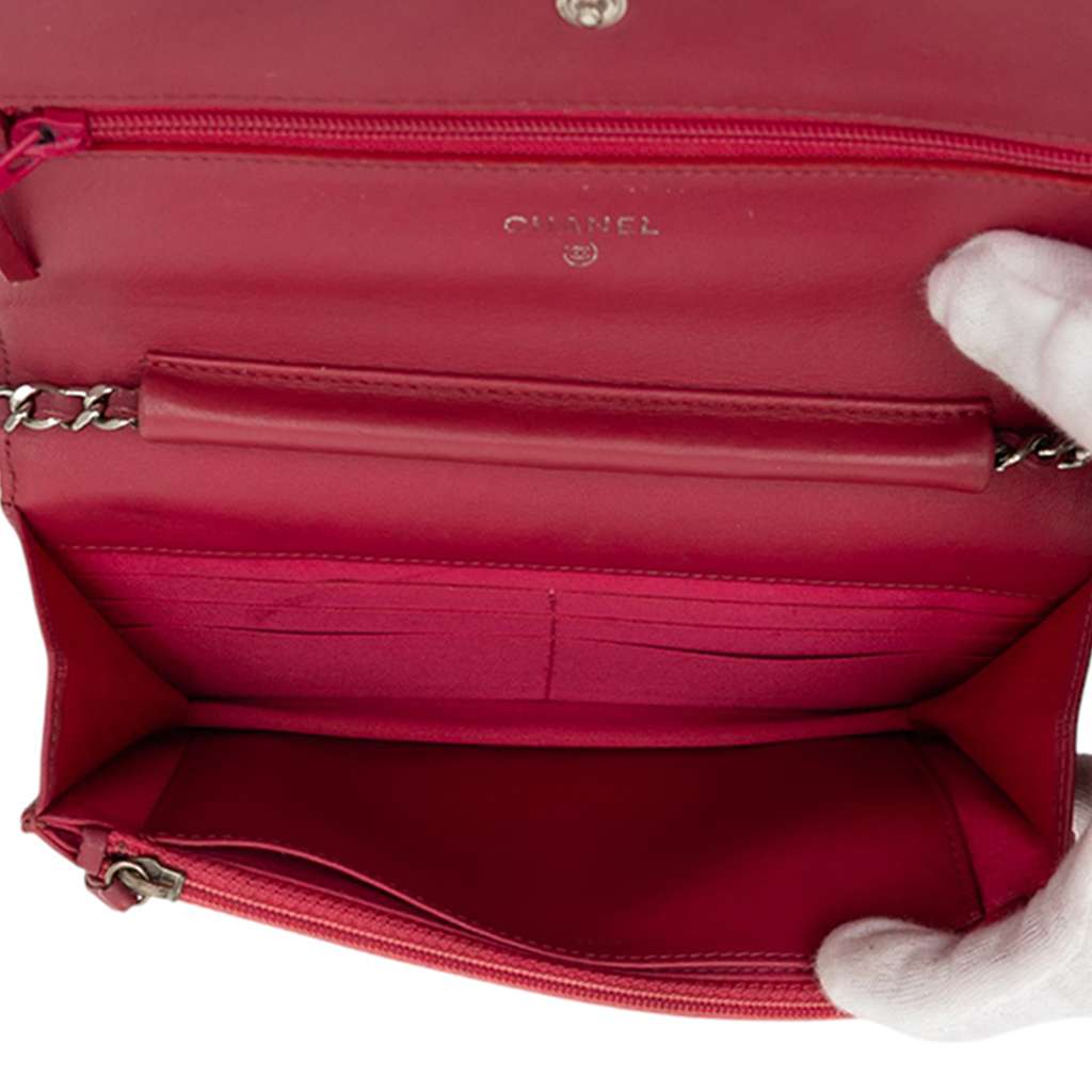 Chanel CC Embossed Patent Camellia Wallet On Chain - 4