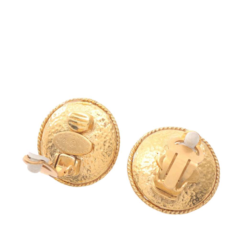 Chanel Gold Plated Faux Pearl Logo Clip On Earrings - 2