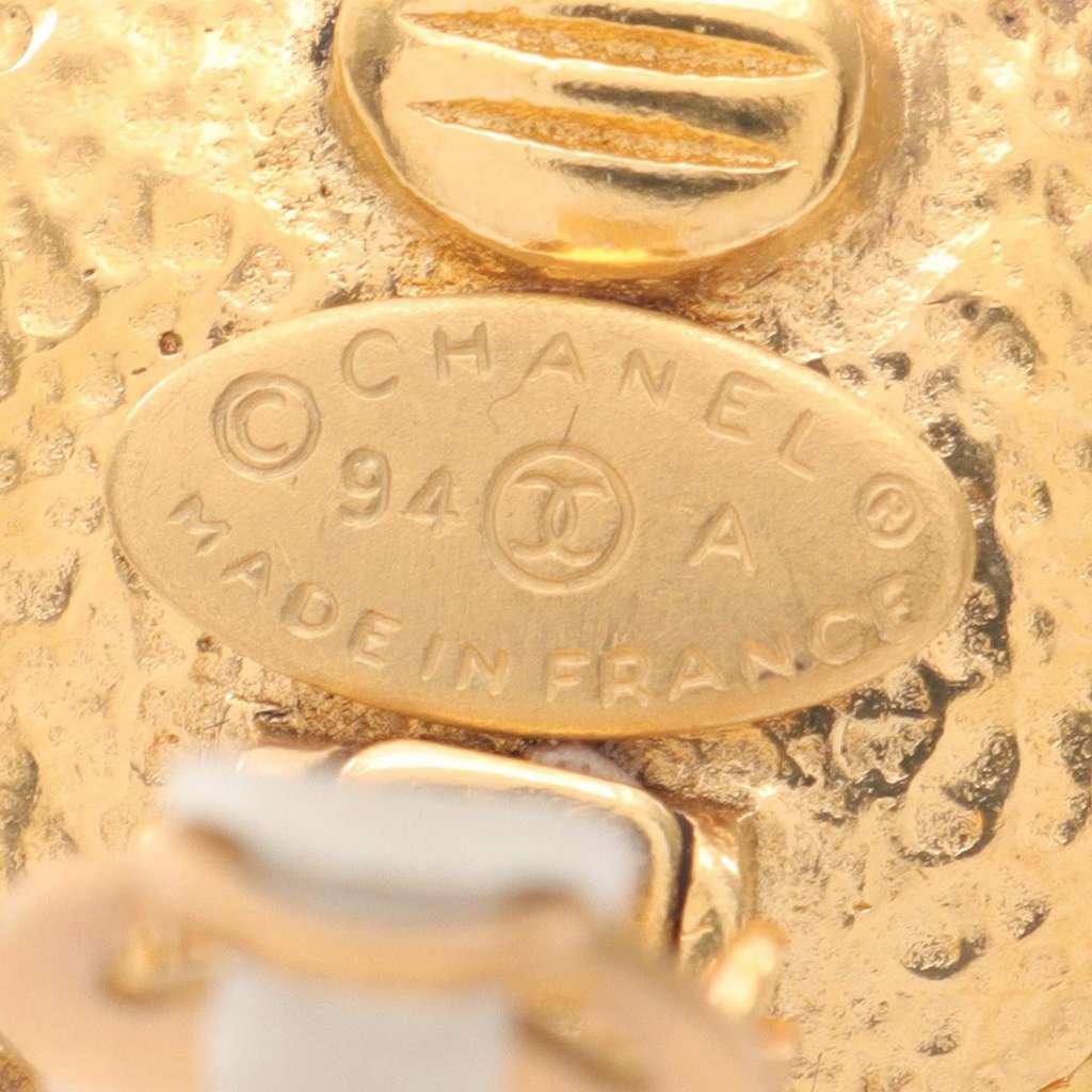 Chanel Gold Plated Faux Pearl Logo Clip On Earrings - 3