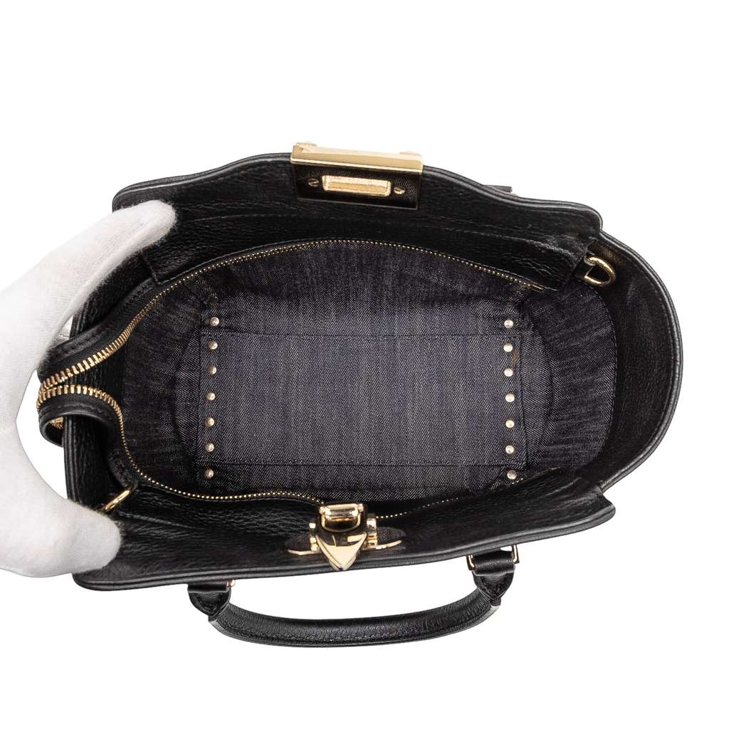 Valentino Small Denim Rockstud Trapeze Satchel - 4