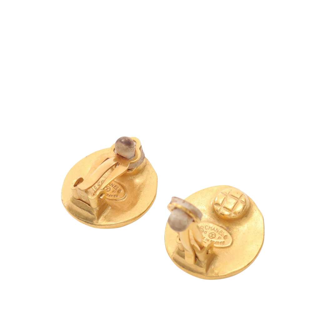 Chanel CC Gold Plated Button Clip On Earrings - 2