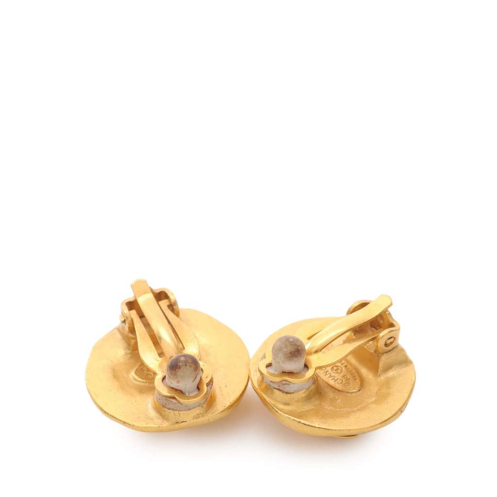 Chanel CC Gold Plated Button Clip On Earrings - 3