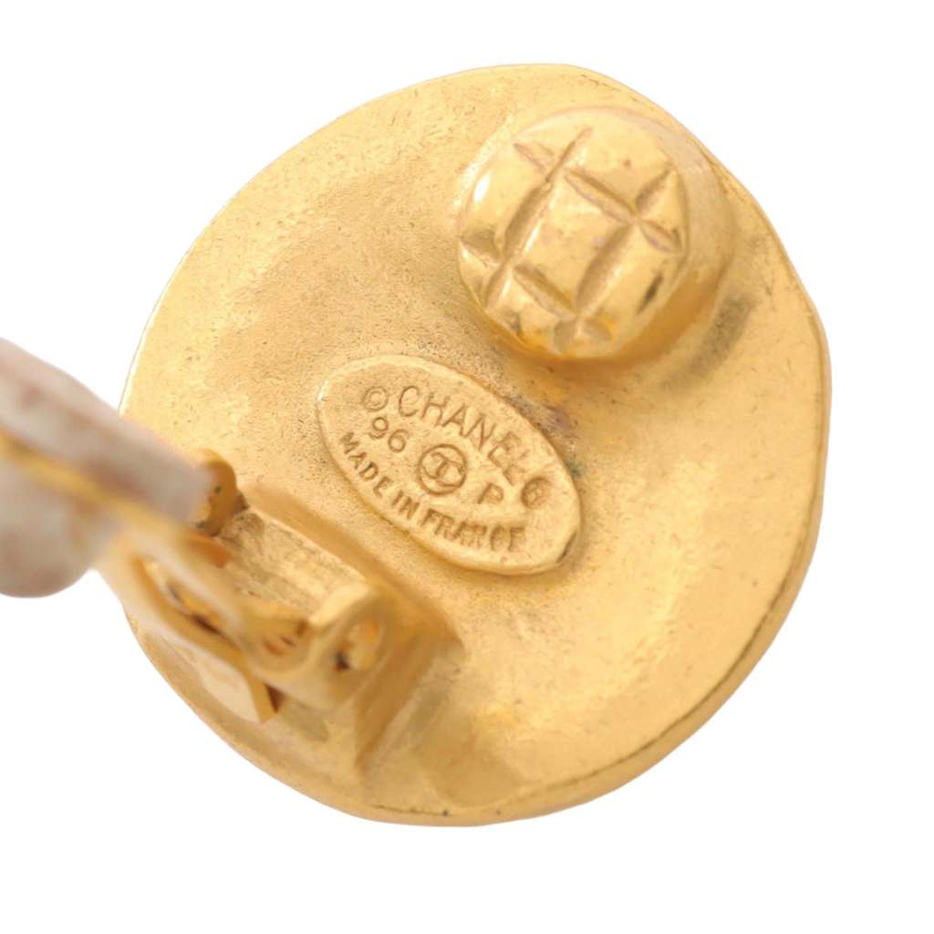 Chanel CC Gold Plated Button Clip On Earrings - 4