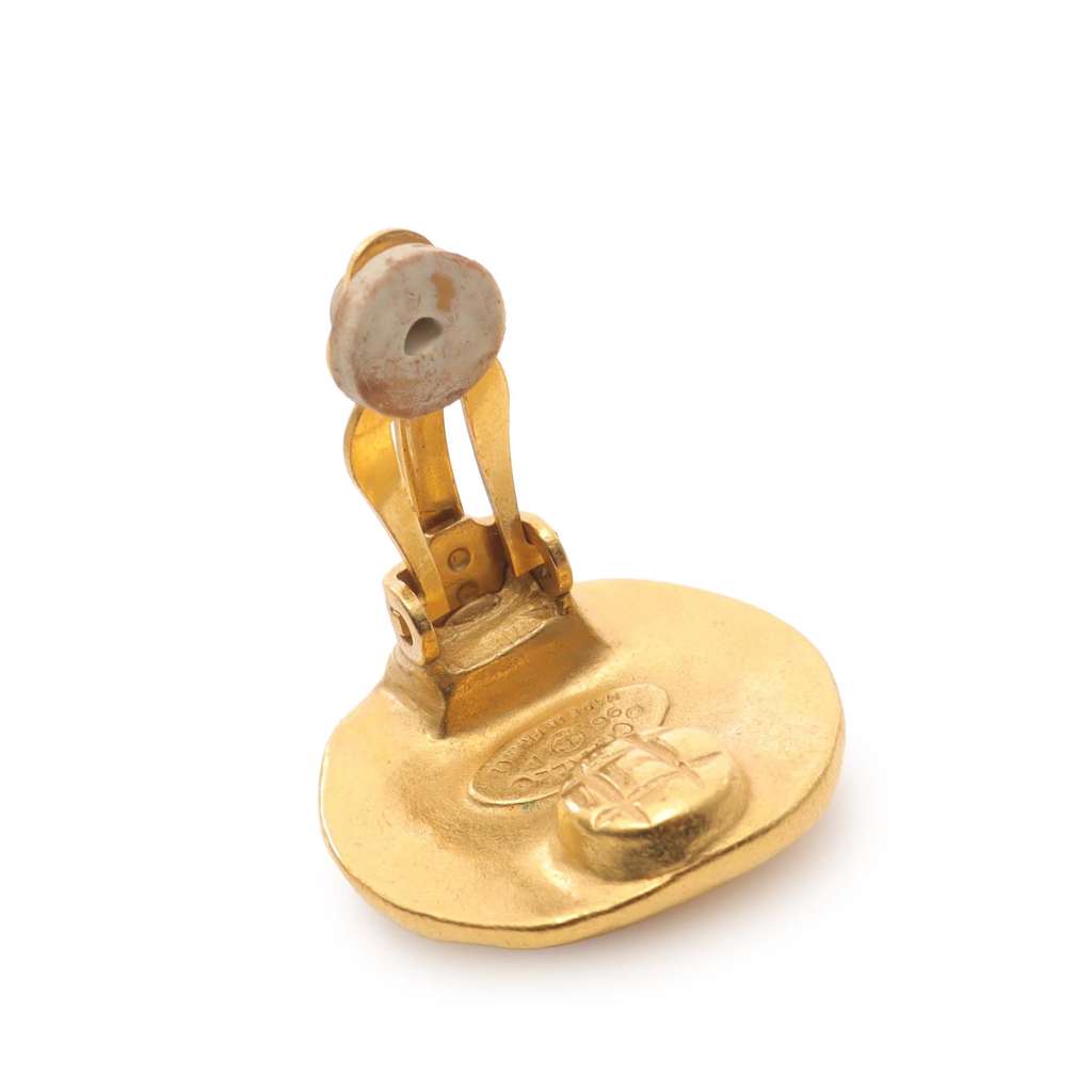 Chanel CC Gold Plated Button Clip On Earrings - 5