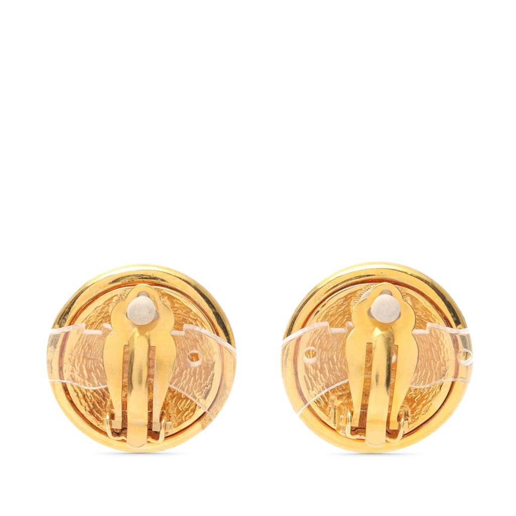 Chanel CC Gold Plated Button Clip On Earrings - 2
