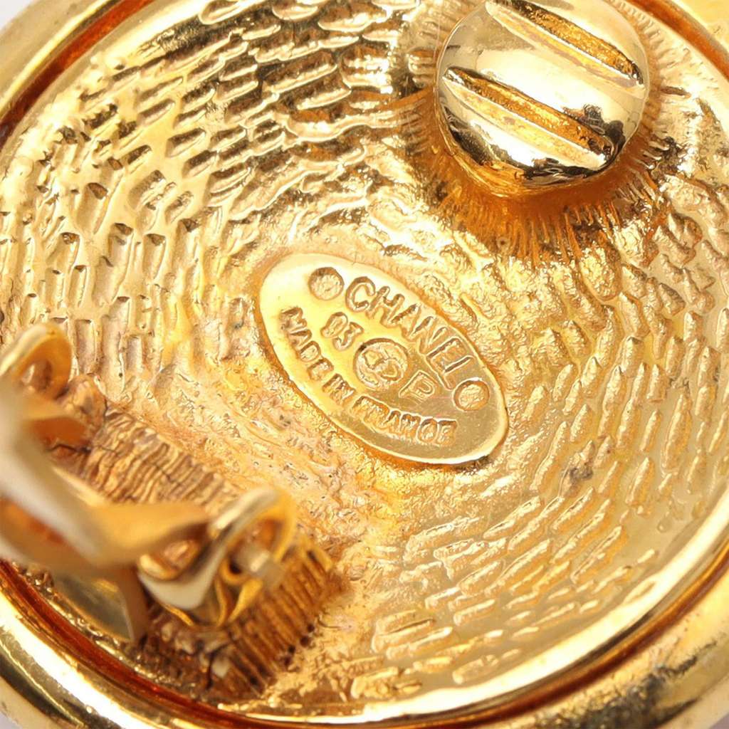 Chanel CC Gold Plated Button Clip On Earrings - 4