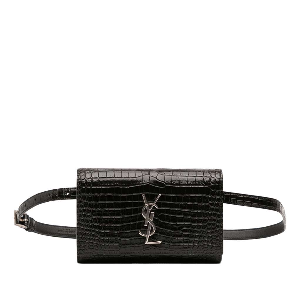 Saint Laurent Croc Embossed Leather Monogram Kate Belt Bag
