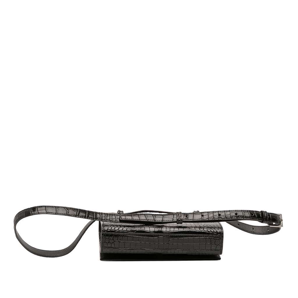 Saint Laurent Croc Embossed Leather Monogram Kate Belt Bag - 3