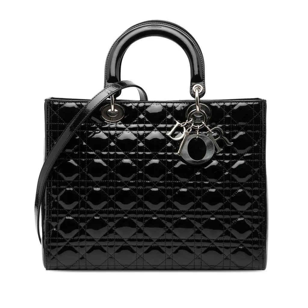 Dior Large Patent Cannage Lady Dior Black Leather Very good - Front View